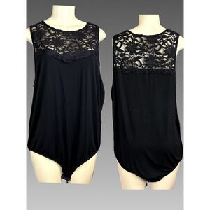 Torrid Super Soft Floral Lace Sweetheart Yoke Sleeveless Bodysuit Deep Black 4X